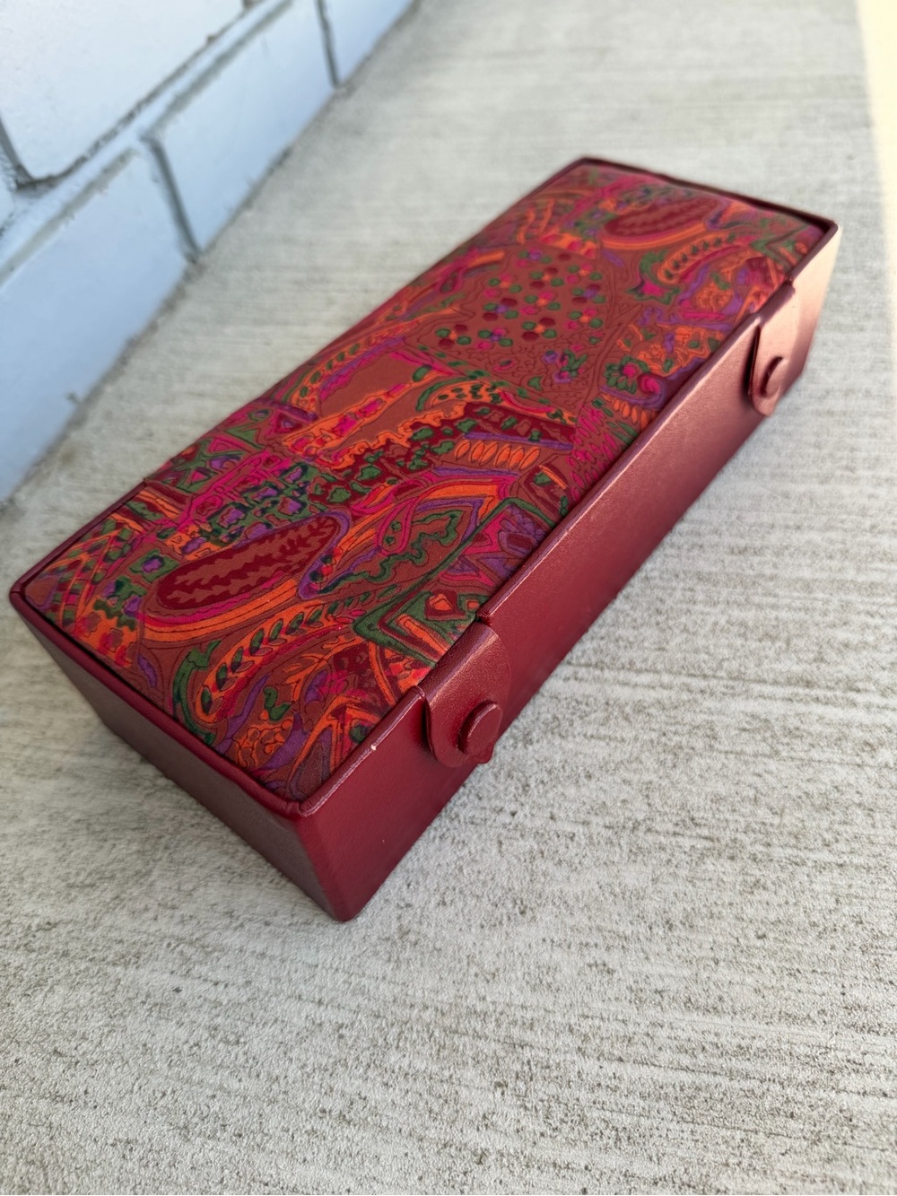 Vintage 1970s–1980s Red Jewelry Box Organizer Travel Case Paisley Pattern